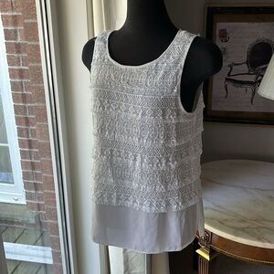 VINCE CAMUTO LACE LAYERED WHITE TANK SLEEVELESS TOP